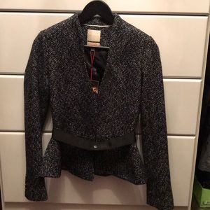 Tweed Peplum Blazer with Removable Belt - XS